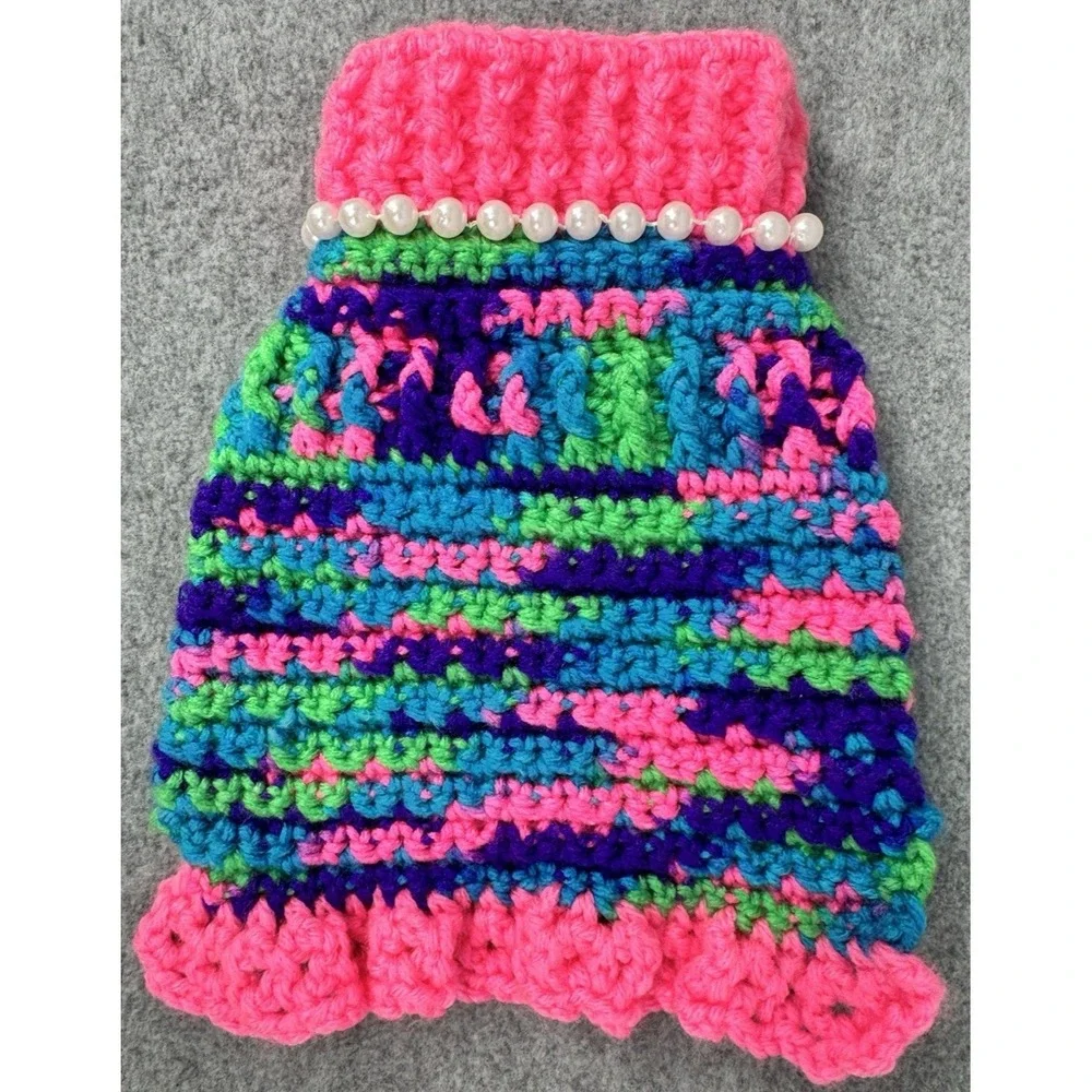 Extra Small Dog‎ Sweater Crochet Variegated Pink Blue Green Handmade